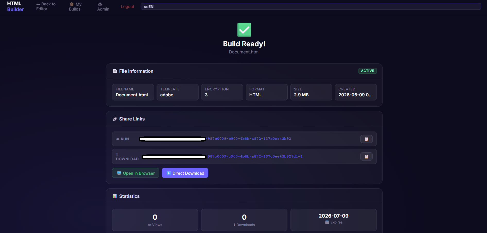 HTML Builder - Result Panel